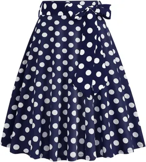 Polka Dot Flare Skirts for Women High Waist Cute A Line Mini Skirt Pleated Swing Half Dress Ladies Vintage Skirts