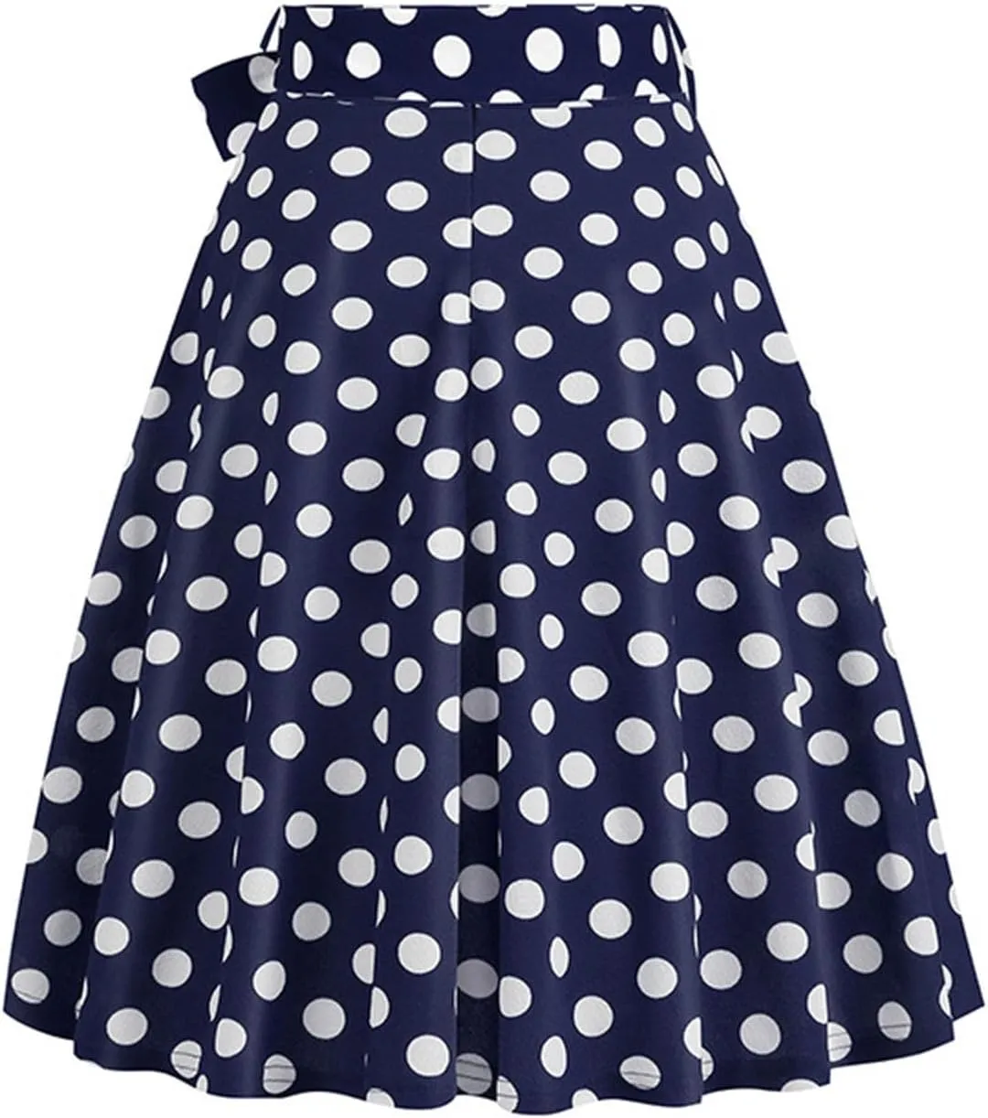 Polka Dot Flare Skirts for Women High Waist Cute A Line Mini Skirt Pleated Swing Half Dress Ladies Vintage Skirts