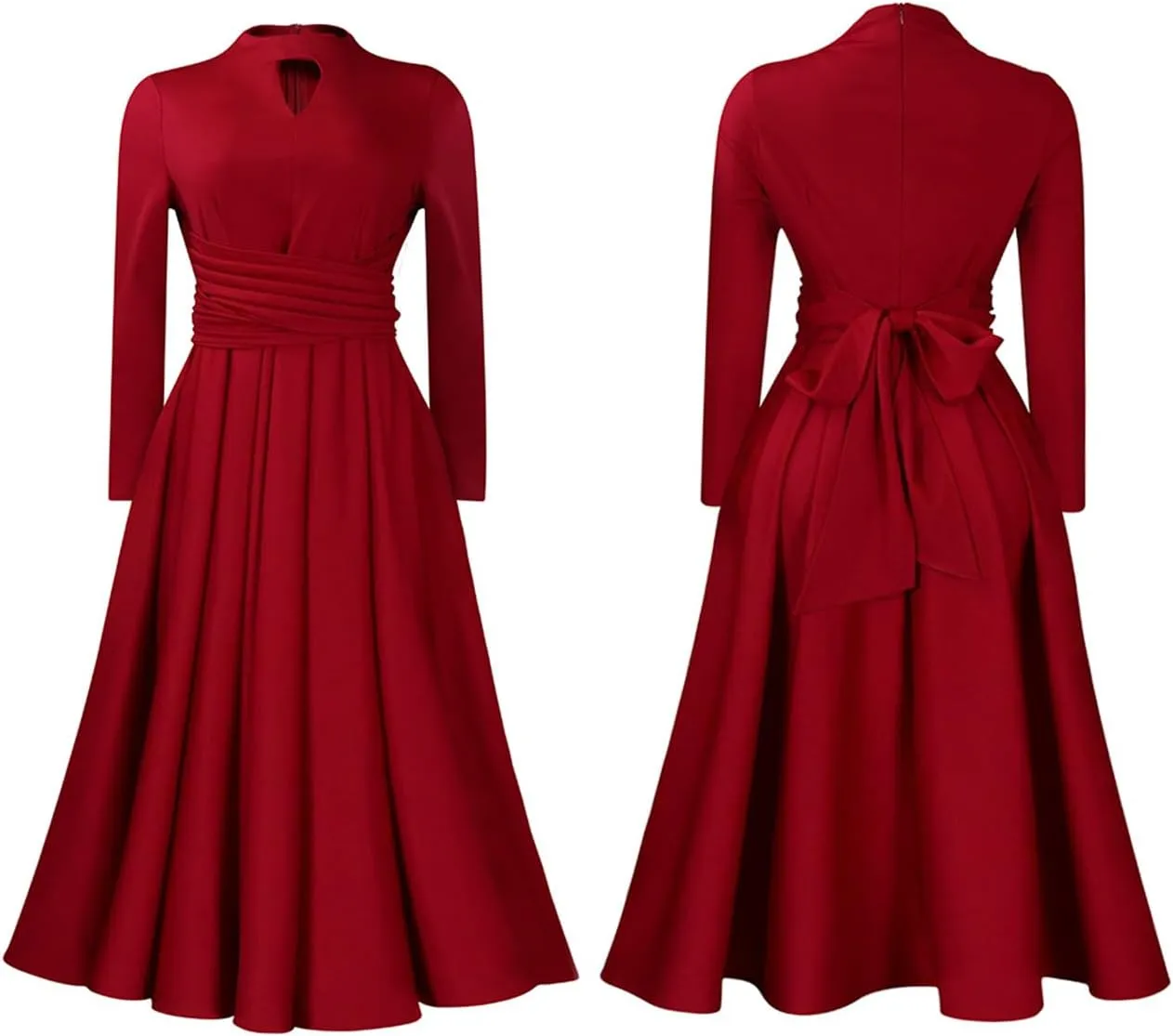 Ptorlio Women's Long Sleeve Dress Spring Pleated Casual Cocktail Maxi Dresses
