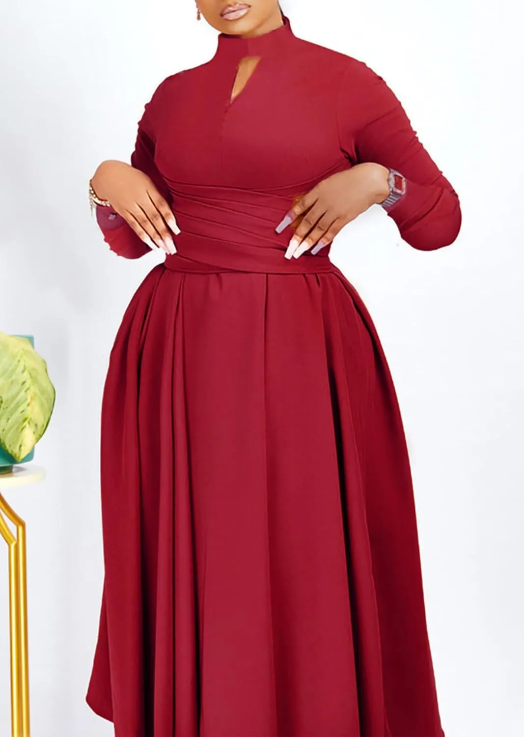 Ptorlio Women's Long Sleeve Dress Spring Pleated Casual Cocktail Maxi Dresses