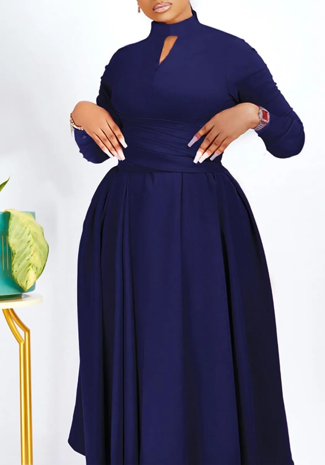 Ptorlio Women's Long Sleeve Dress Spring Pleated Casual Cocktail Maxi Dresses
