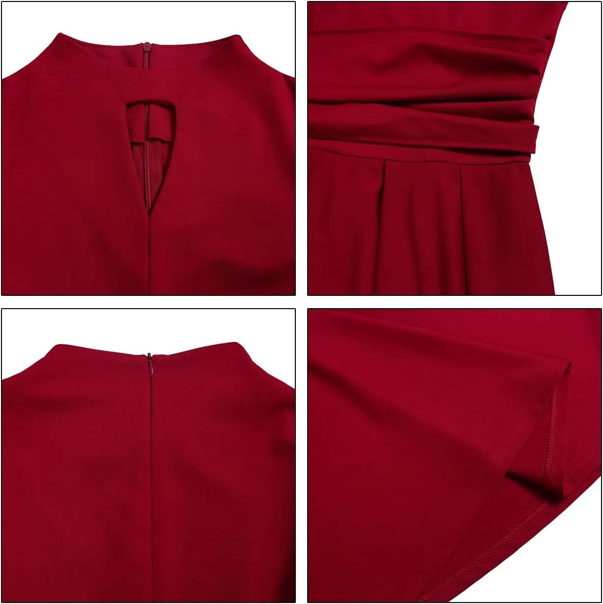 Ptorlio Women's Long Sleeve Dress Spring Pleated Casual Cocktail Maxi Dresses