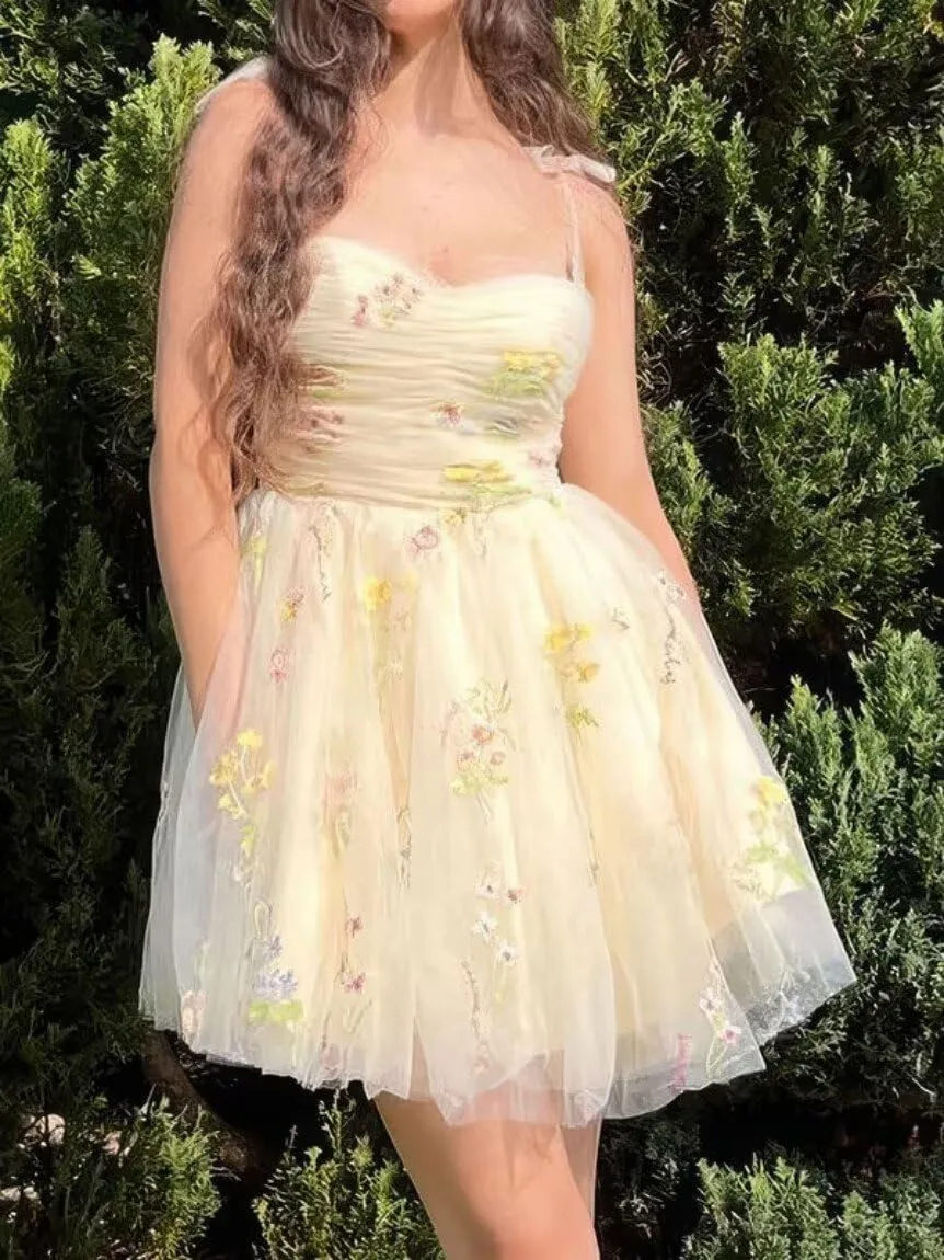 Puffy Sleeve Fairy Prom Dresses 2025 Flower Embroidery Tulles Formal Party Gowns Flower Ball Gown for Women RO011