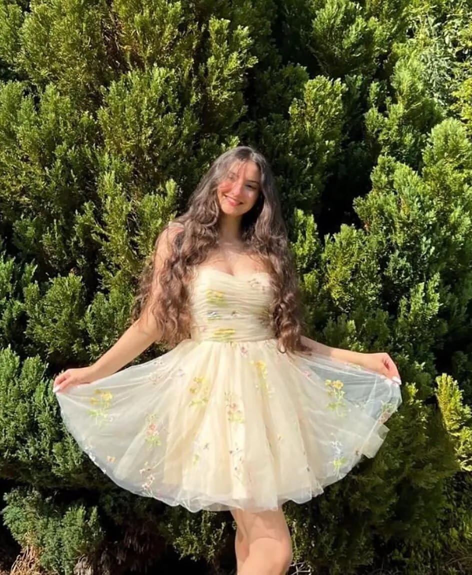Puffy Sleeve Fairy Prom Dresses 2025 Flower Embroidery Tulles Formal Party Gowns Flower Ball Gown for Women RO011