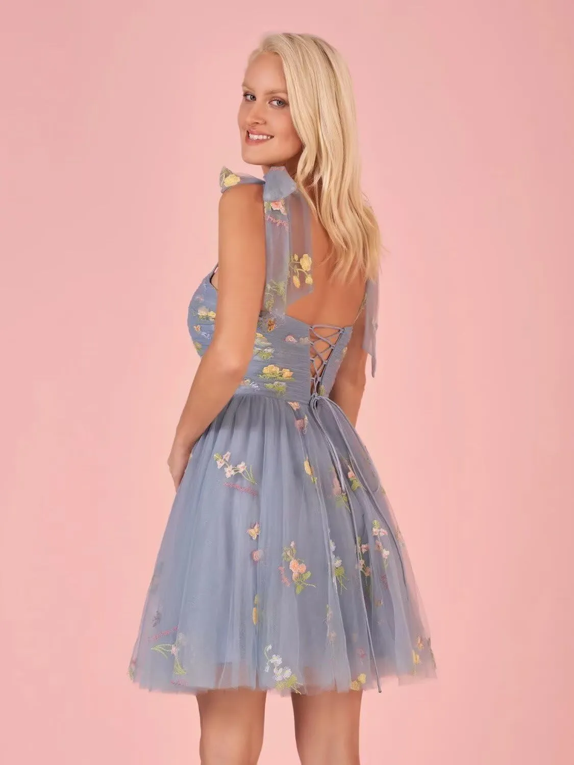 Puffy Sleeve Fairy Prom Dresses 2025 Flower Embroidery Tulles Formal Party Gowns Flower Ball Gown for Women RO011