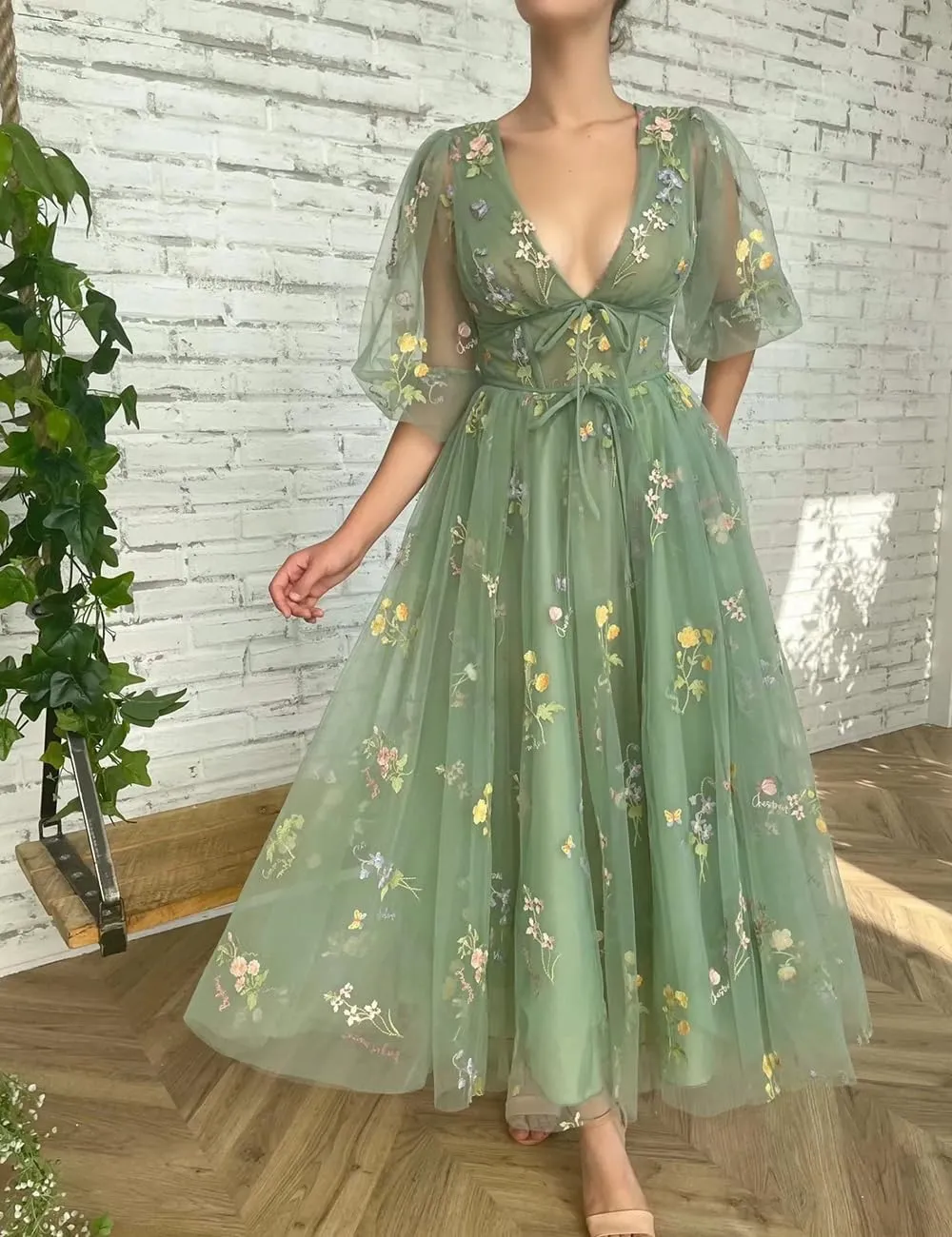 Puffy Sleeve Fairy Prom Dresses 2025 Flower Embroidery Tulles Formal Party Gowns Flower Ball Gown for Women RO011