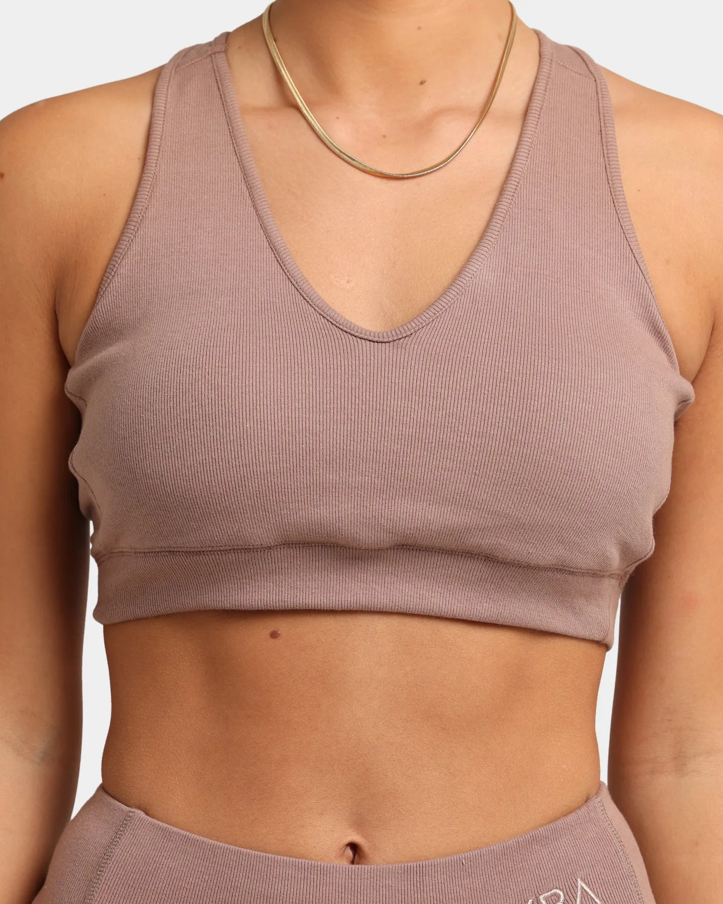 PYRA Women's Ribbed Sports Crop Taupe