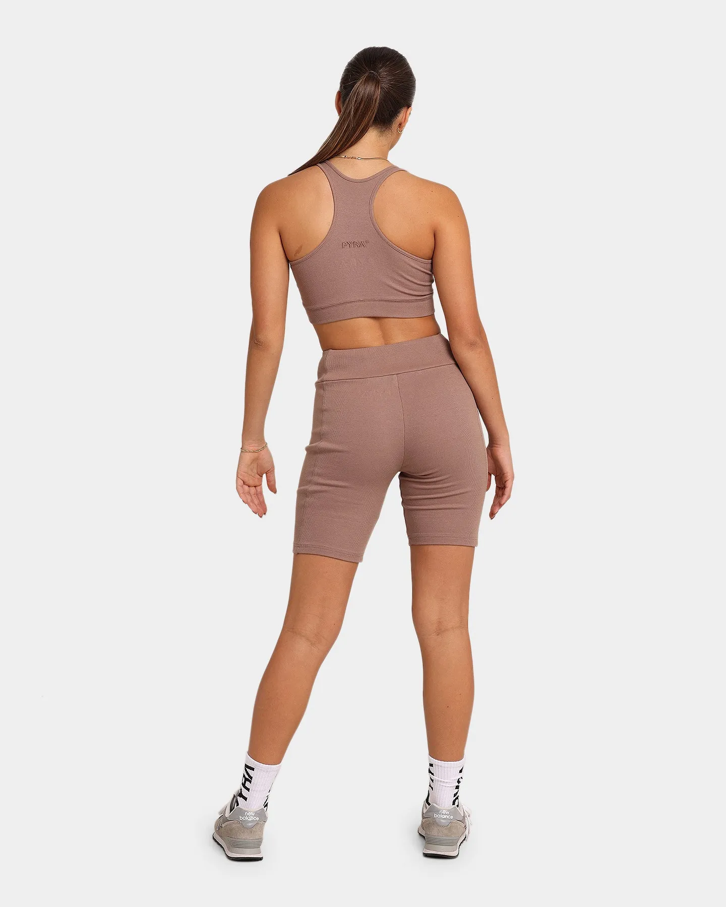 PYRA Women's Ribbed Sports Crop Taupe