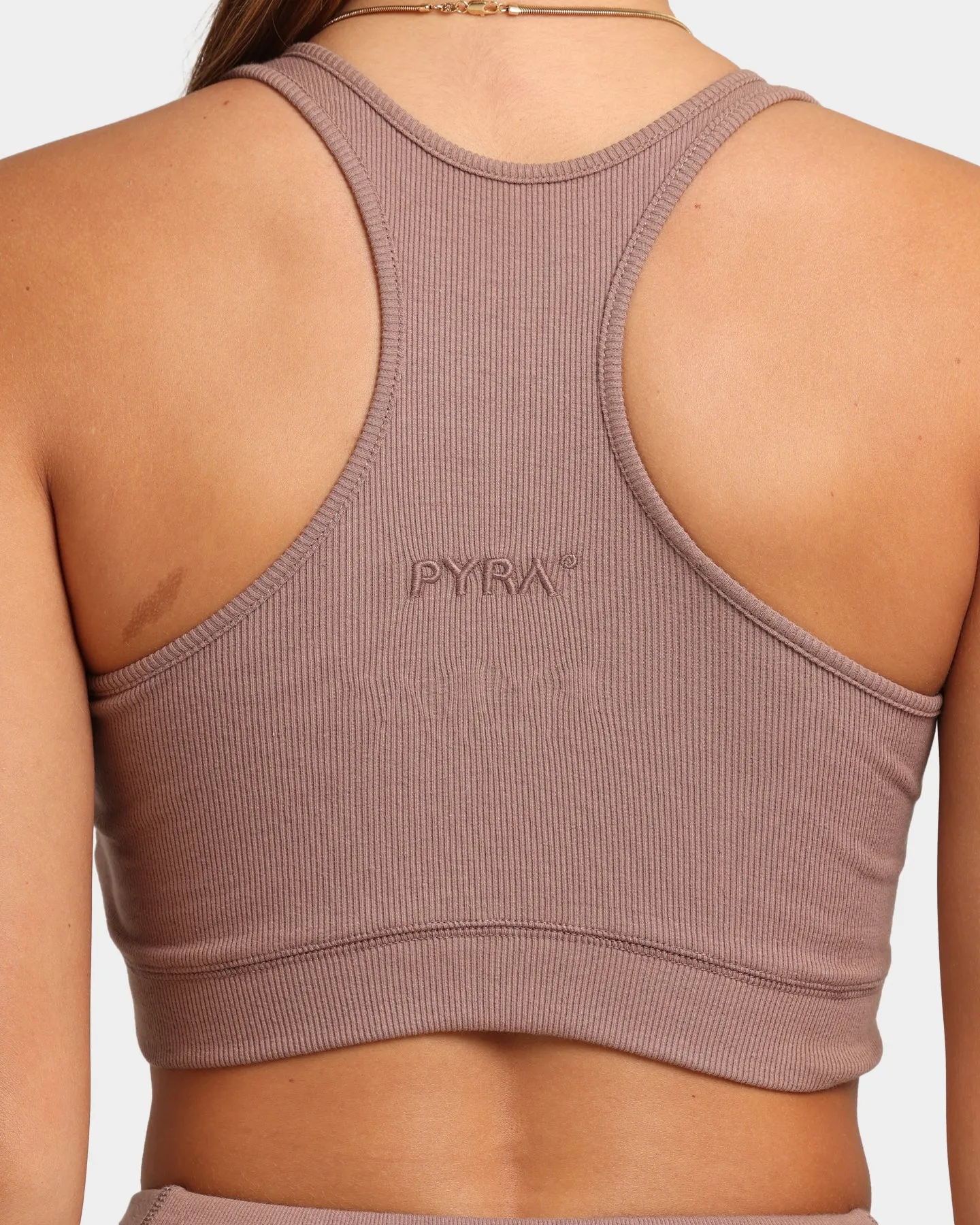 PYRA Women's Ribbed Sports Crop Taupe