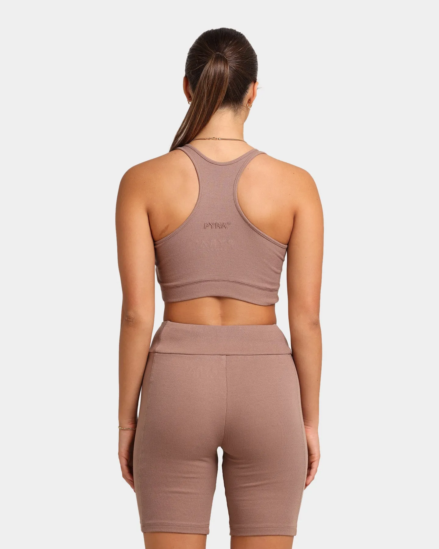 PYRA Women's Ribbed Sports Crop Taupe