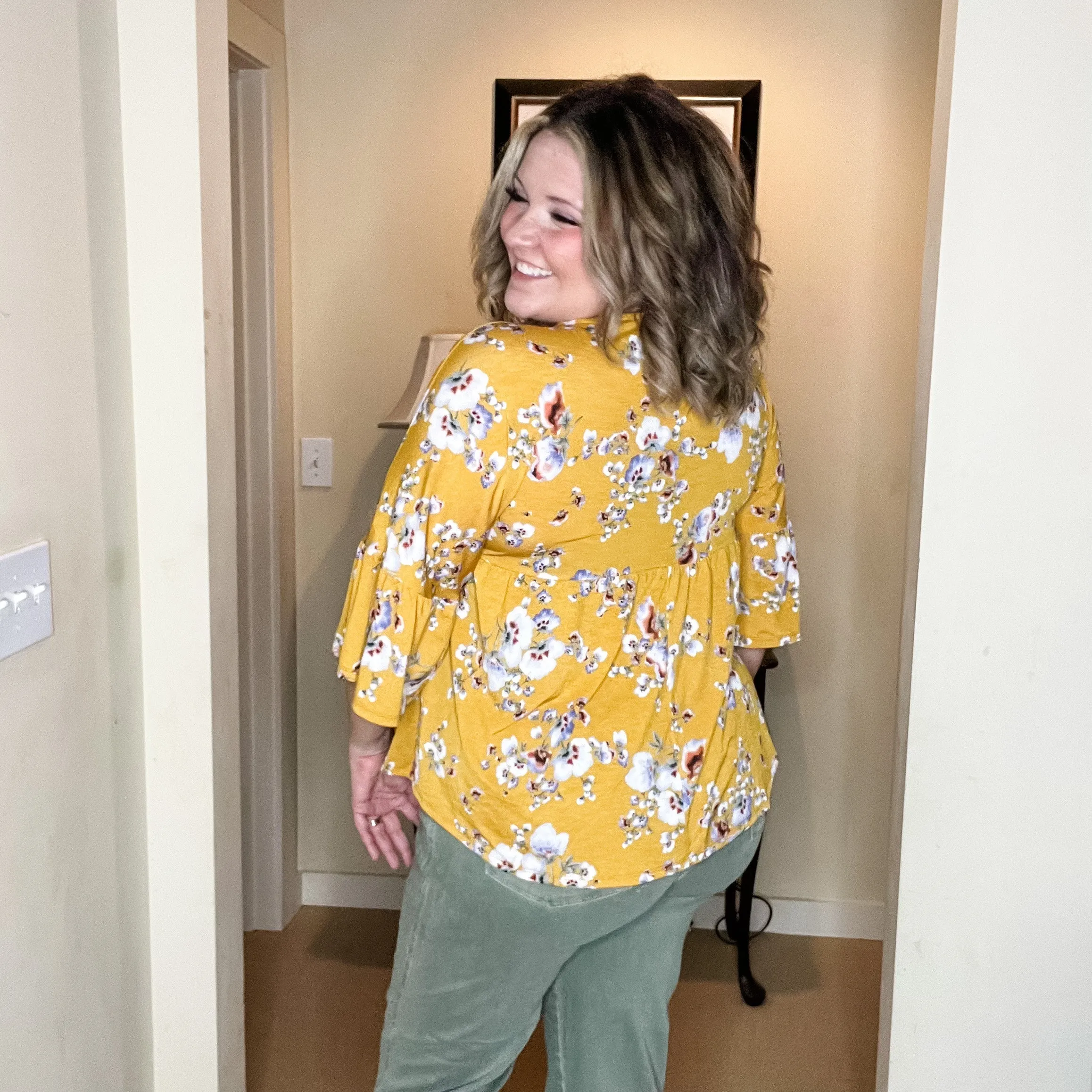 "About Face" Floral 3/4 Ruffle Sleeve Babydoll