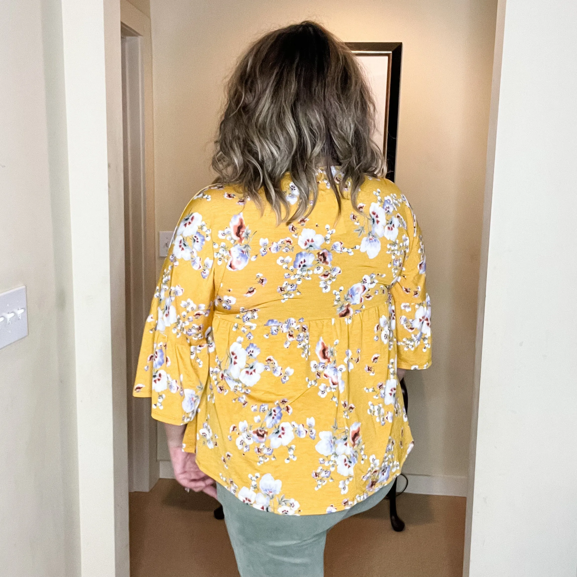"About Face" Floral 3/4 Ruffle Sleeve Babydoll