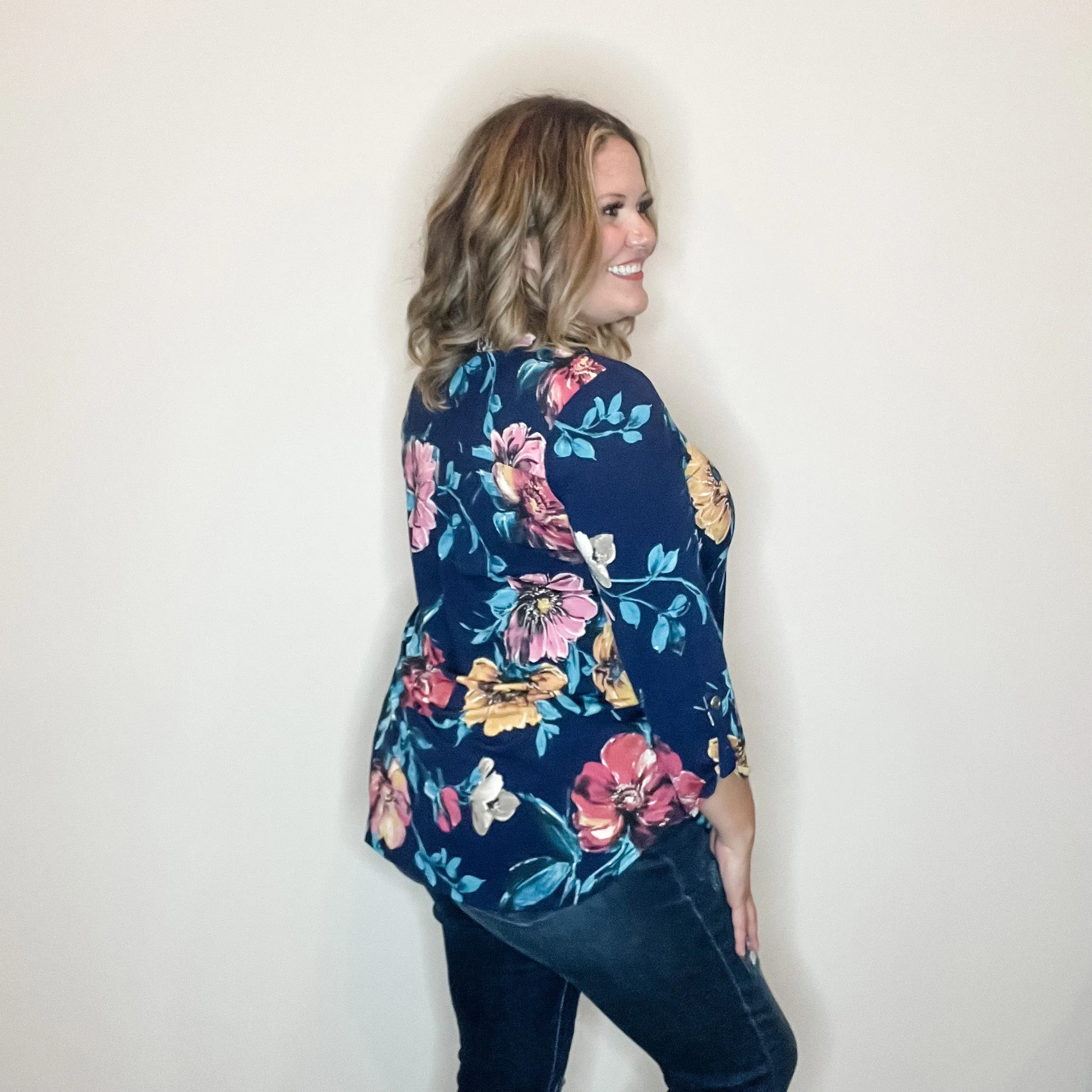 "Burn It Down" Floral Lizzy 3/4 Sleeve Split Neck
