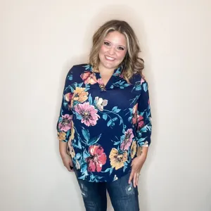 "Burn It Down" Floral Lizzy 3/4 Sleeve Split Neck