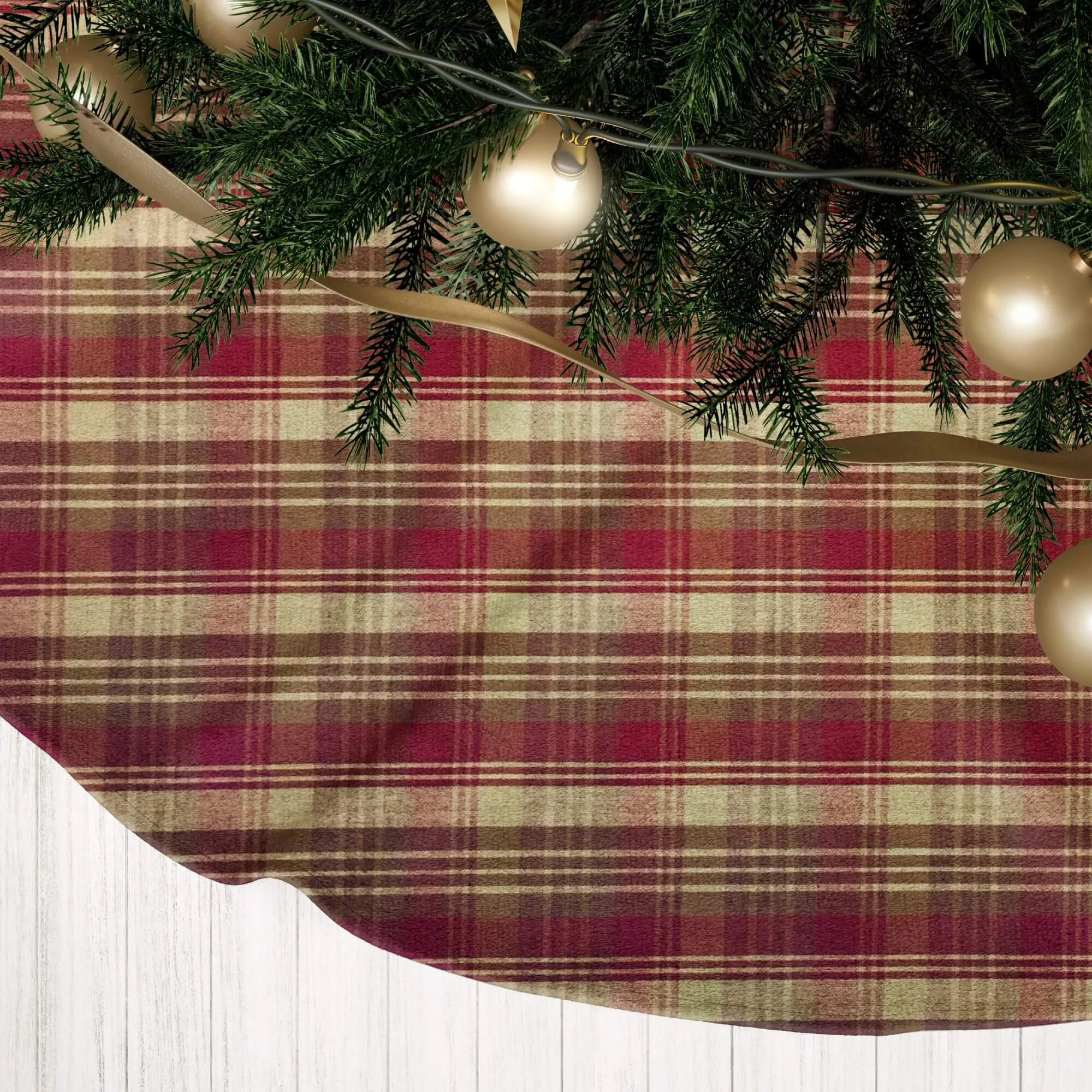 Red, Brown, and Tan Plaid Homespun Country Christmas Tree Skirts