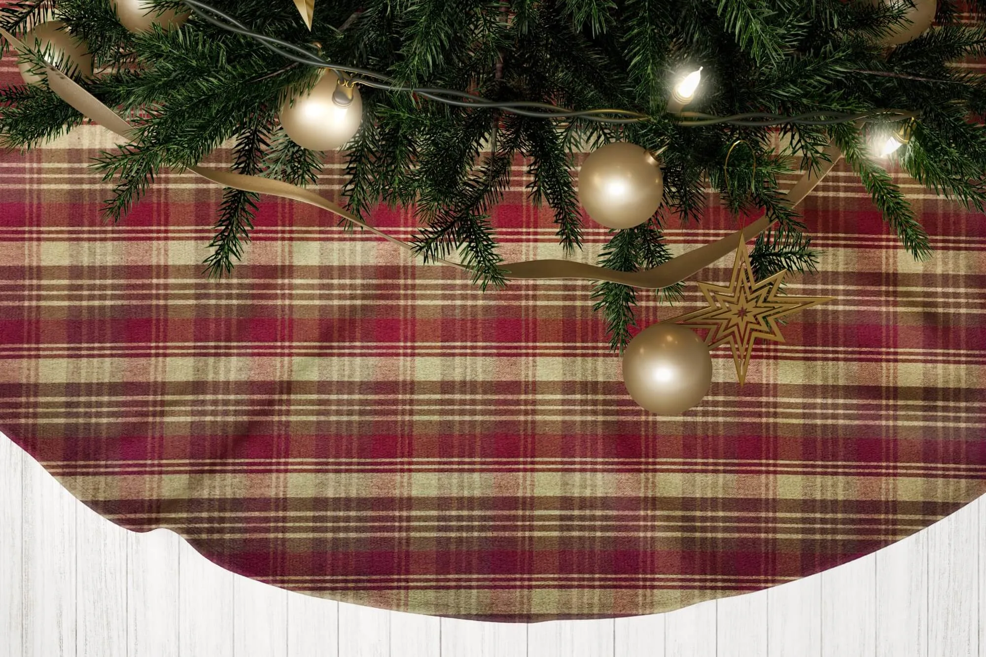 Red, Brown, and Tan Plaid Homespun Country Christmas Tree Skirts