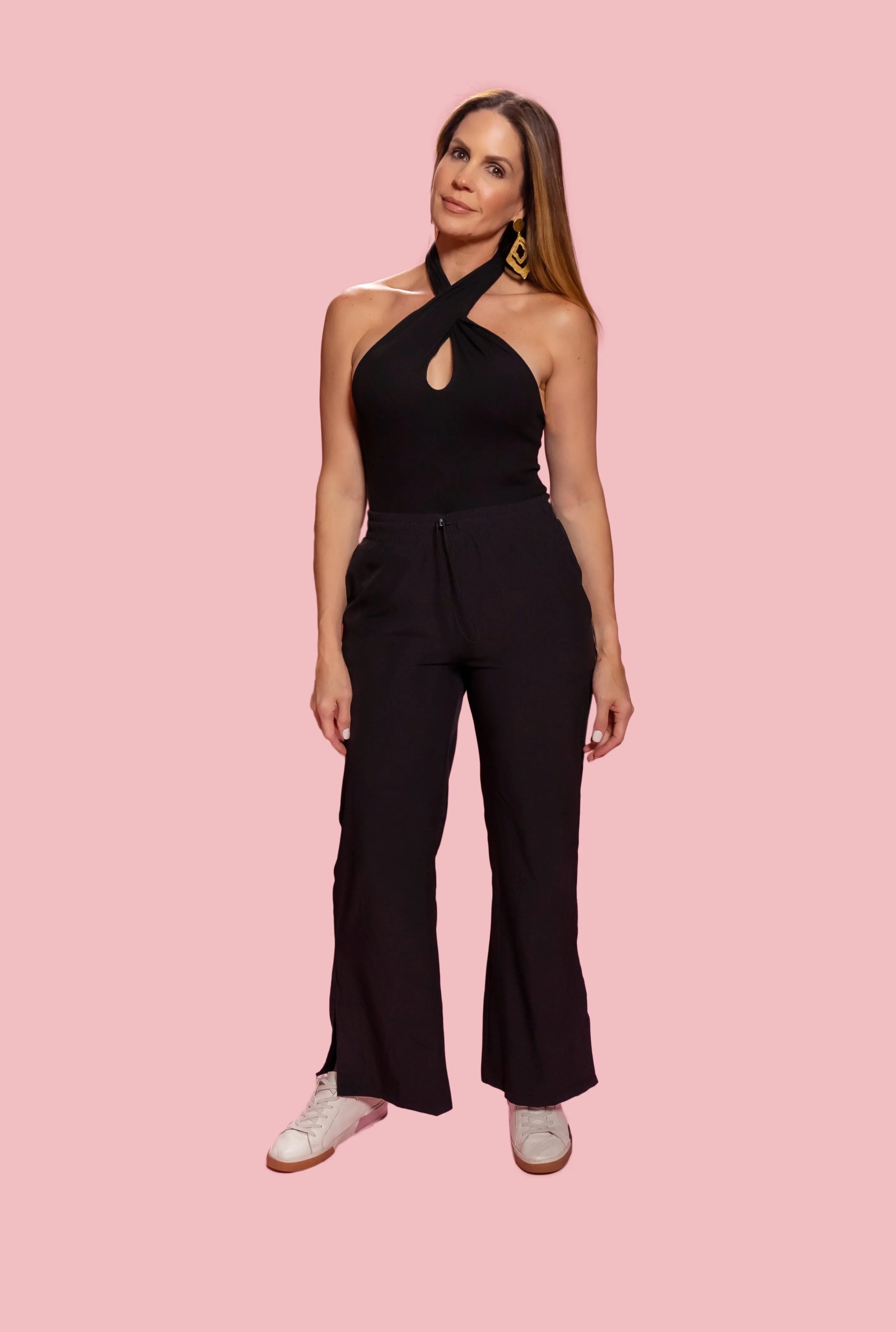 RIBBED CRISSCROSS HALTER BODYSUIT