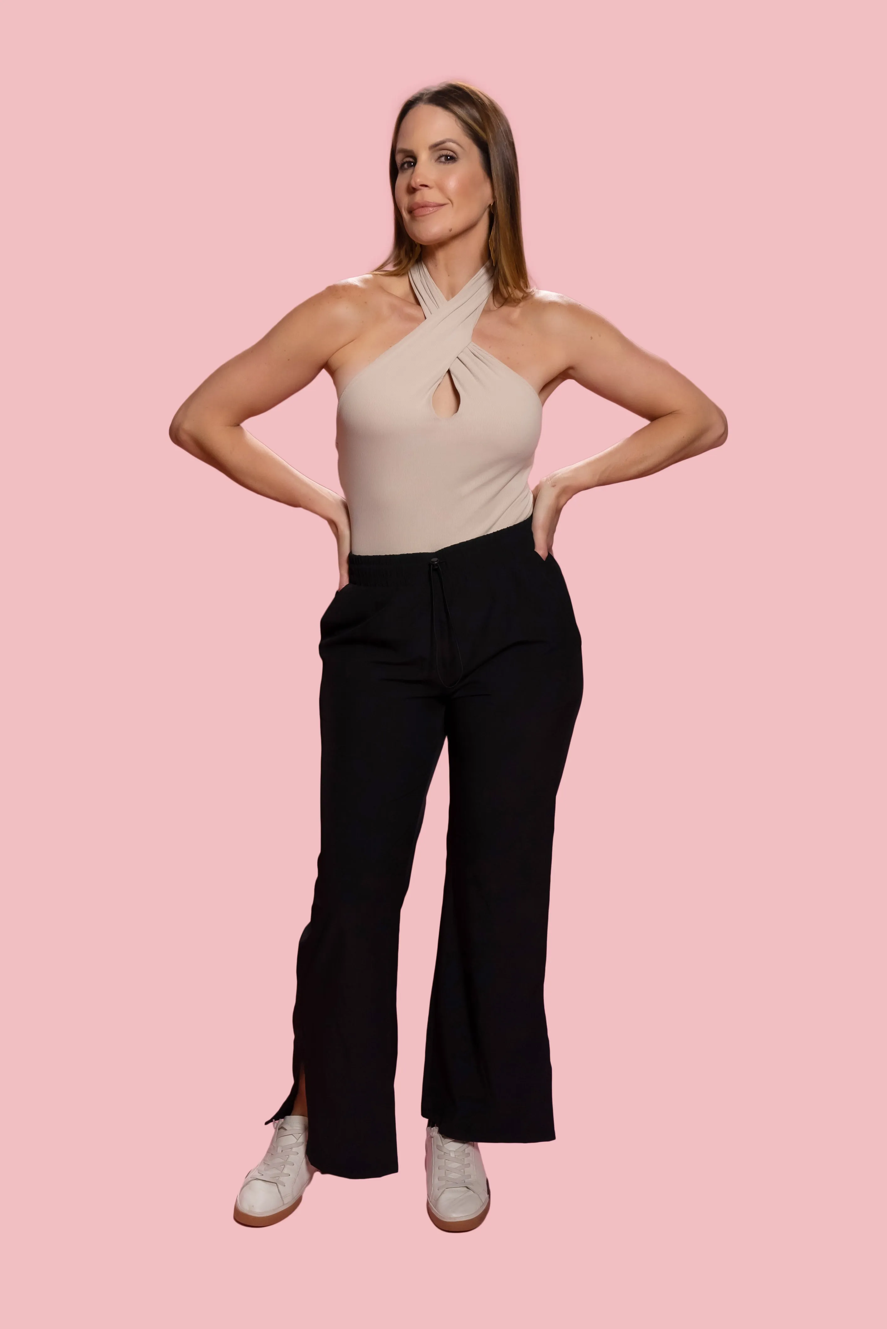 RIBBED CRISSCROSS HALTER BODYSUIT