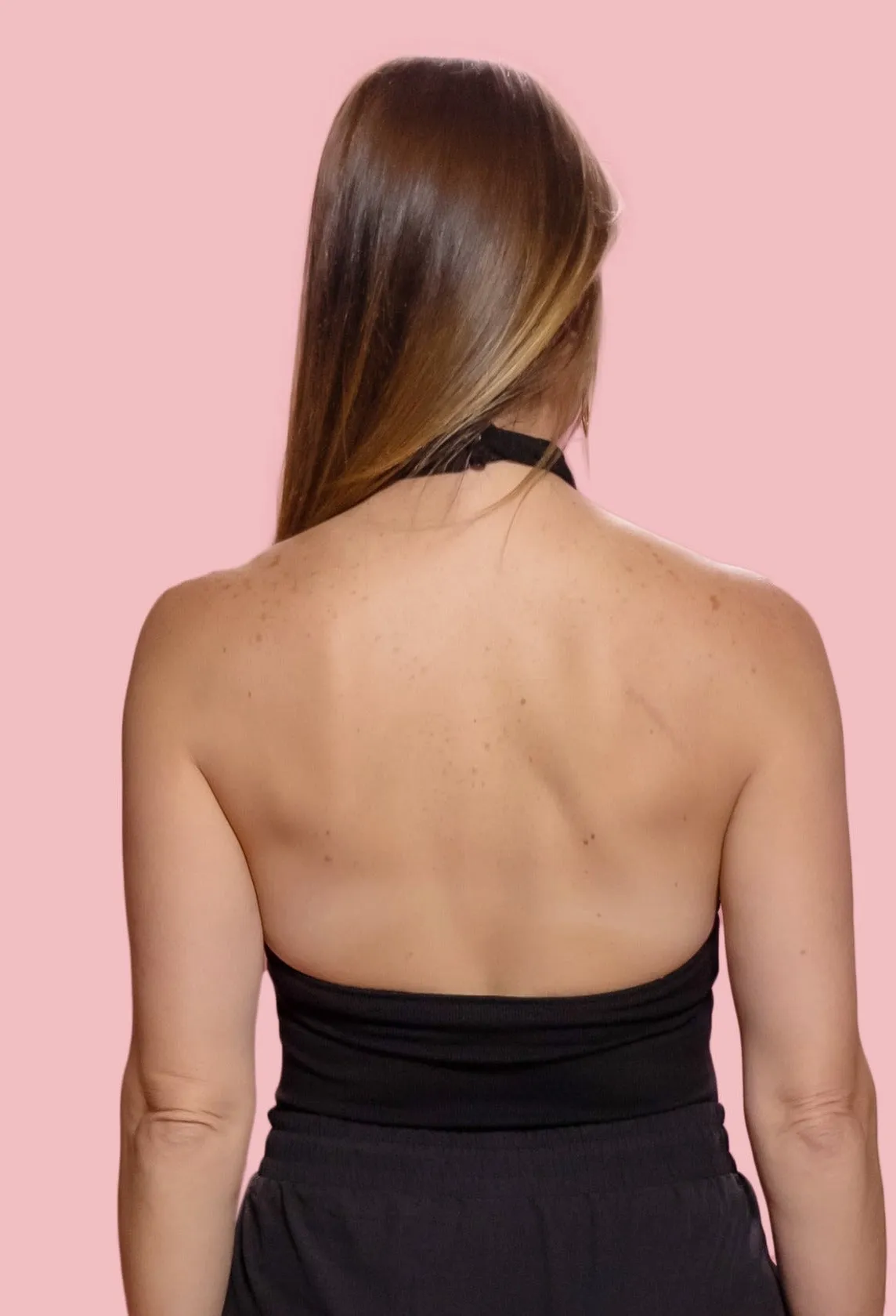 RIBBED CRISSCROSS HALTER BODYSUIT