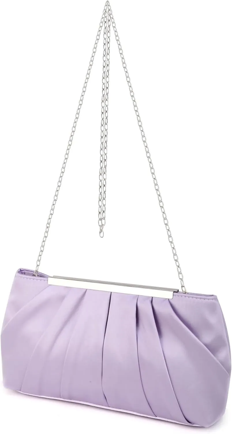 RomanticDesign Elegant Evening Clutch Pleated Satin Bridal Purse Party Prom Banquet Handbag Shoulder Bag