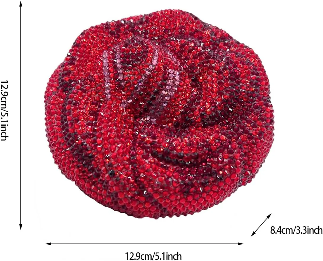 RomanticDesign Women 3D Rose Flower Crystal Evening Clutch Elegant Rhinestone Bride Purse Party Prom Wedding Handbag