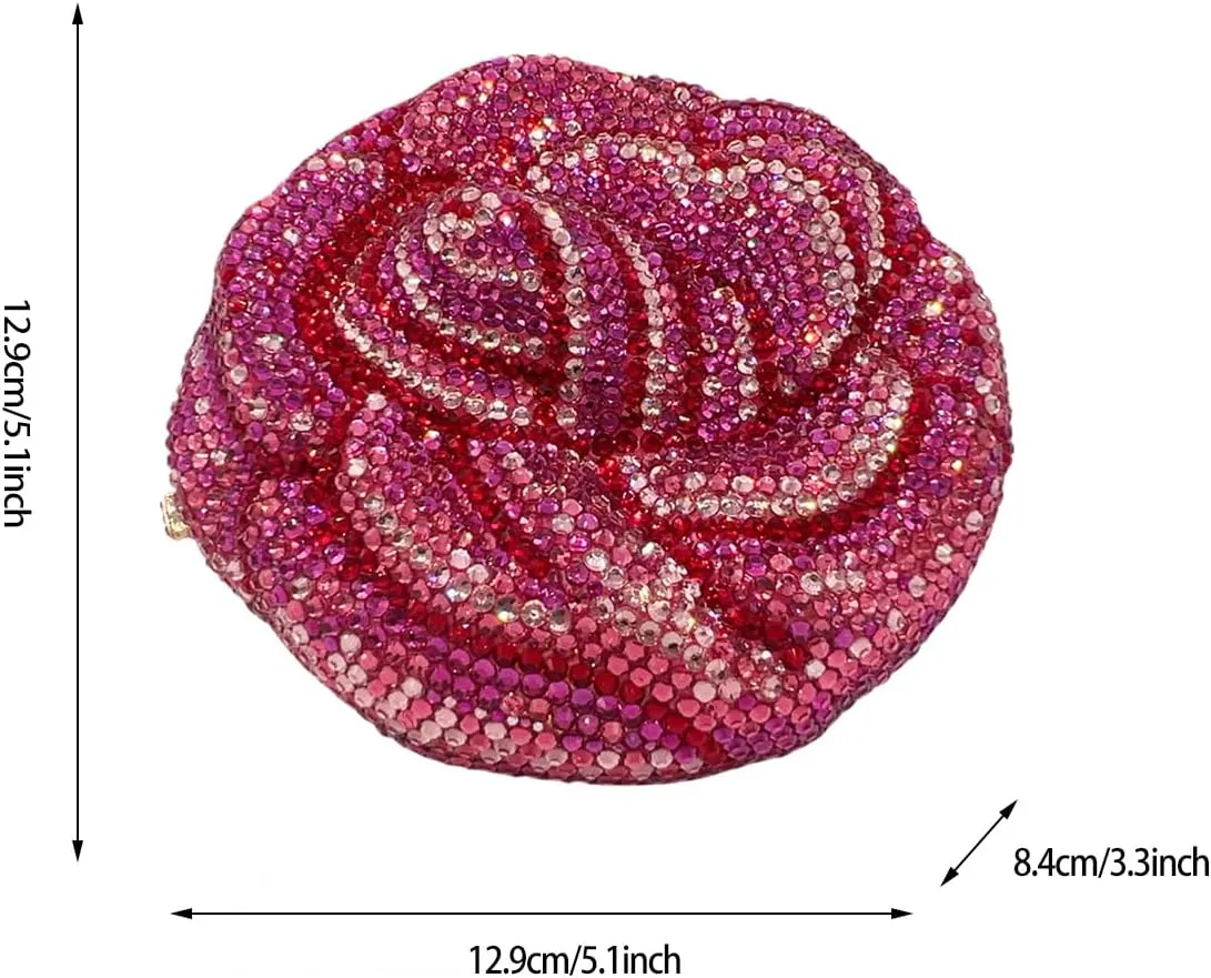 RomanticDesign Women 3D Rose Flower Crystal Evening Clutch Elegant Rhinestone Bride Purse Party Prom Wedding Handbag