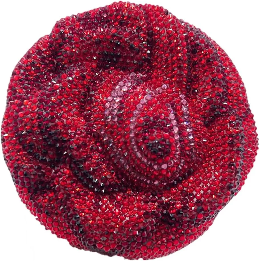 RomanticDesign Women 3D Rose Flower Crystal Evening Clutch Elegant Rhinestone Bride Purse Party Prom Wedding Handbag
