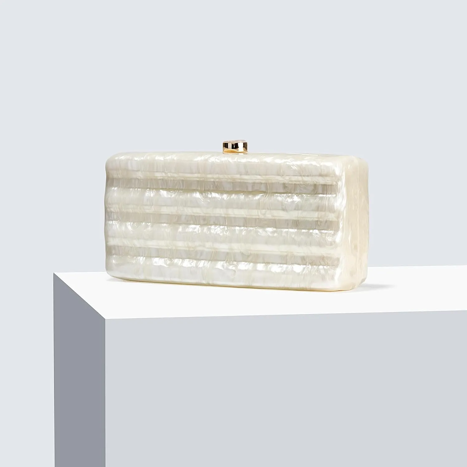 RomanticDesign Women Acrylic Evening Clutch Purse Glitter Marbling Handbag with Pearl Chain for Wedding Cocktail Party