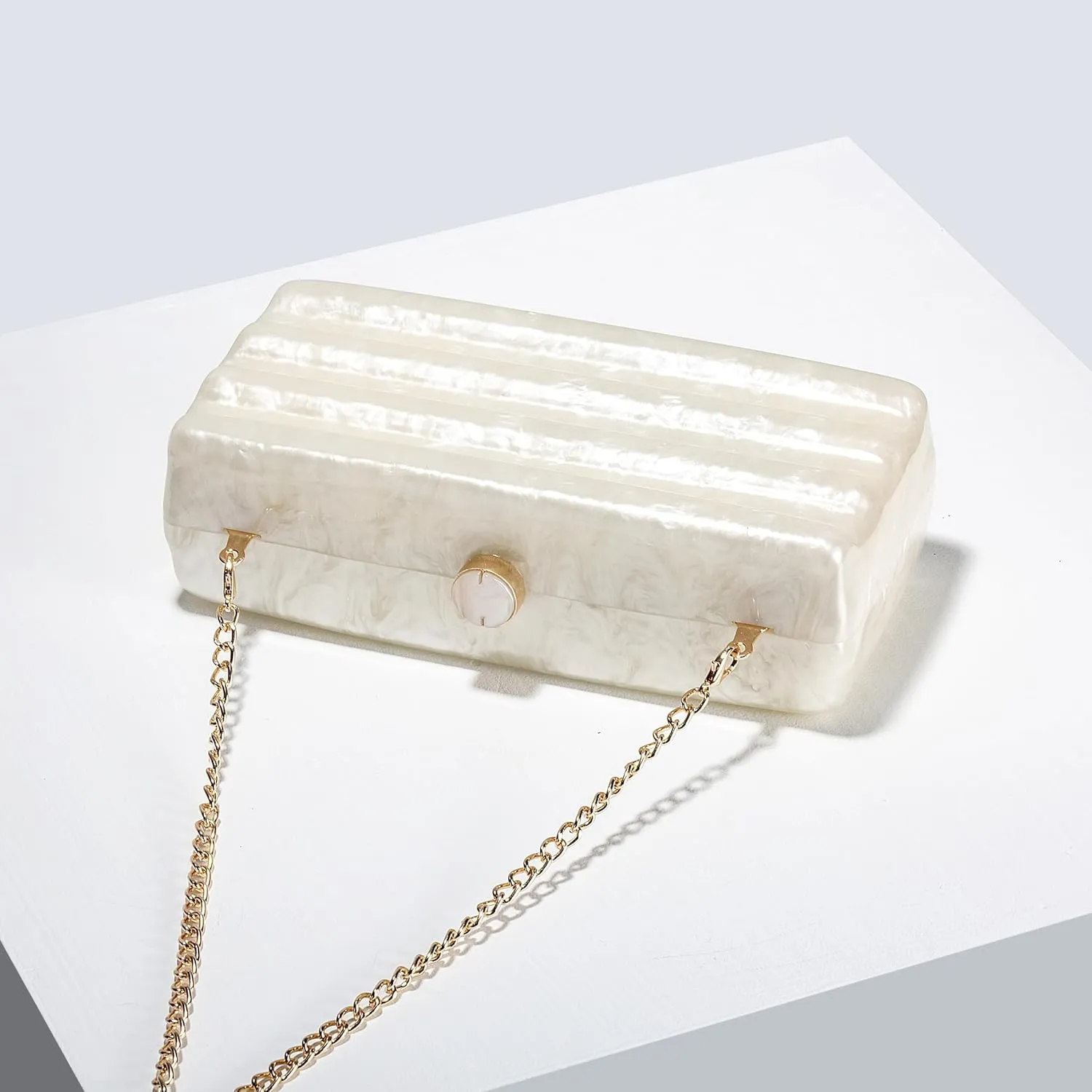 RomanticDesign Women Acrylic Evening Clutch Purse Glitter Marbling Handbag with Pearl Chain for Wedding Cocktail Party