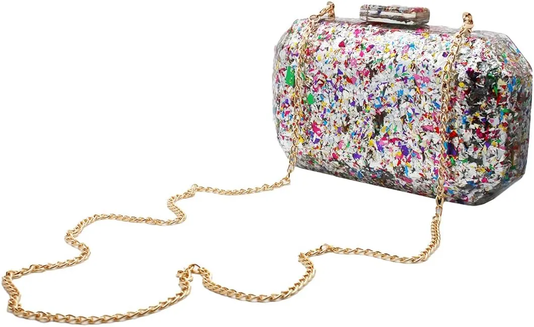 RomanticDesign Women Acrylic Evening Handbag Glitter Marble Clutch Purse Chain Crossbody Bag for Wedding Cocktail Banquet