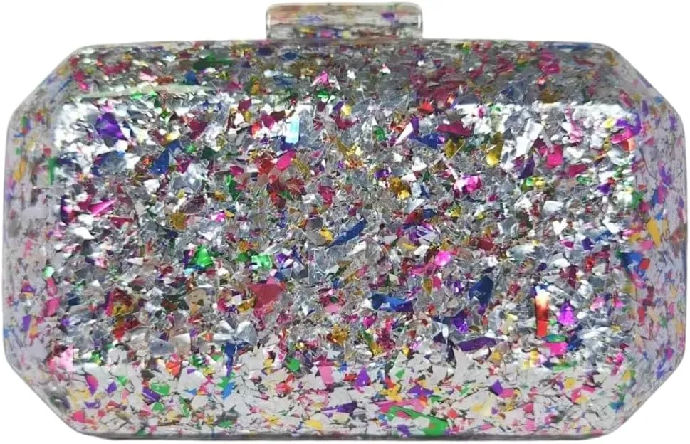 RomanticDesign Women Acrylic Evening Handbag Glitter Marble Clutch Purse Chain Crossbody Bag for Wedding Cocktail Banquet
