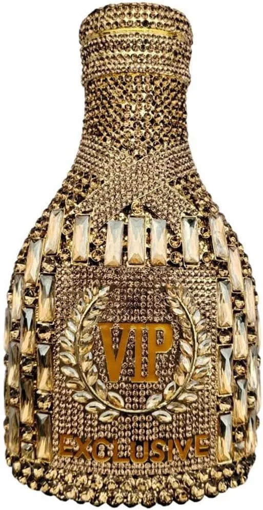 RomanticDesign Women Champagne Bottle Rhinestone Evening Clutch Bride Purse Chic Bowknot Crystal Handbag for Party Prom