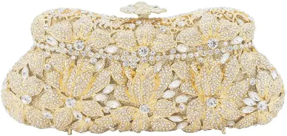 RomanticDesign Women Floral Evening Clutch Elegant Glitter Rhinestone Wedding Bridal Purse Handbag Party Prom Banquet Handbag