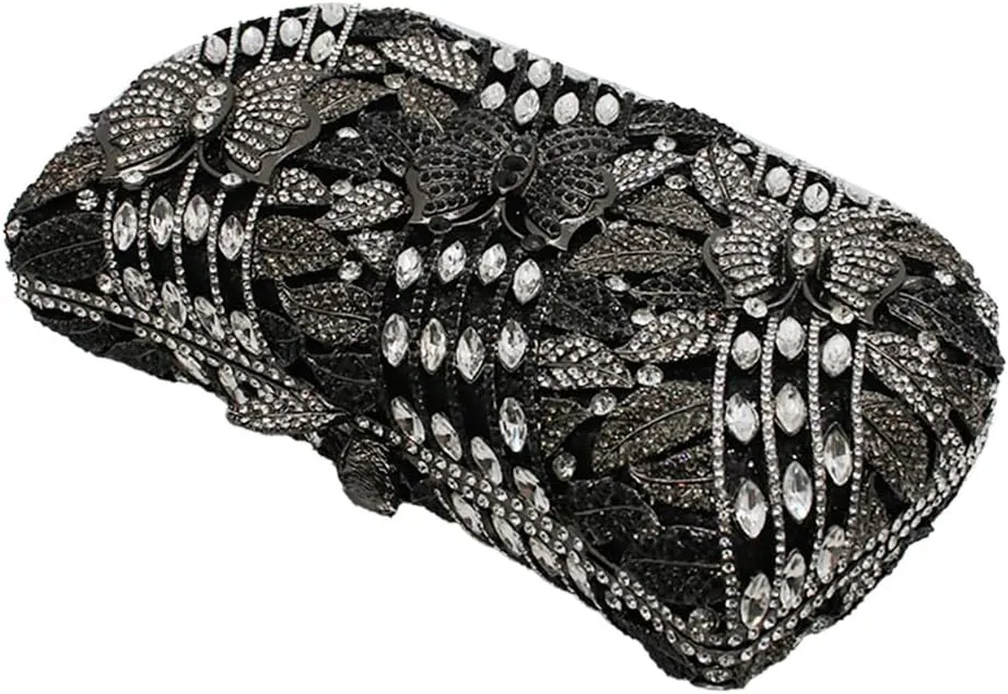 RomanticDesign Women Flower Butterfly Evening Bag Sparkly Rhinestone Bride Clutch Purse Party Prom Banquet Handbag