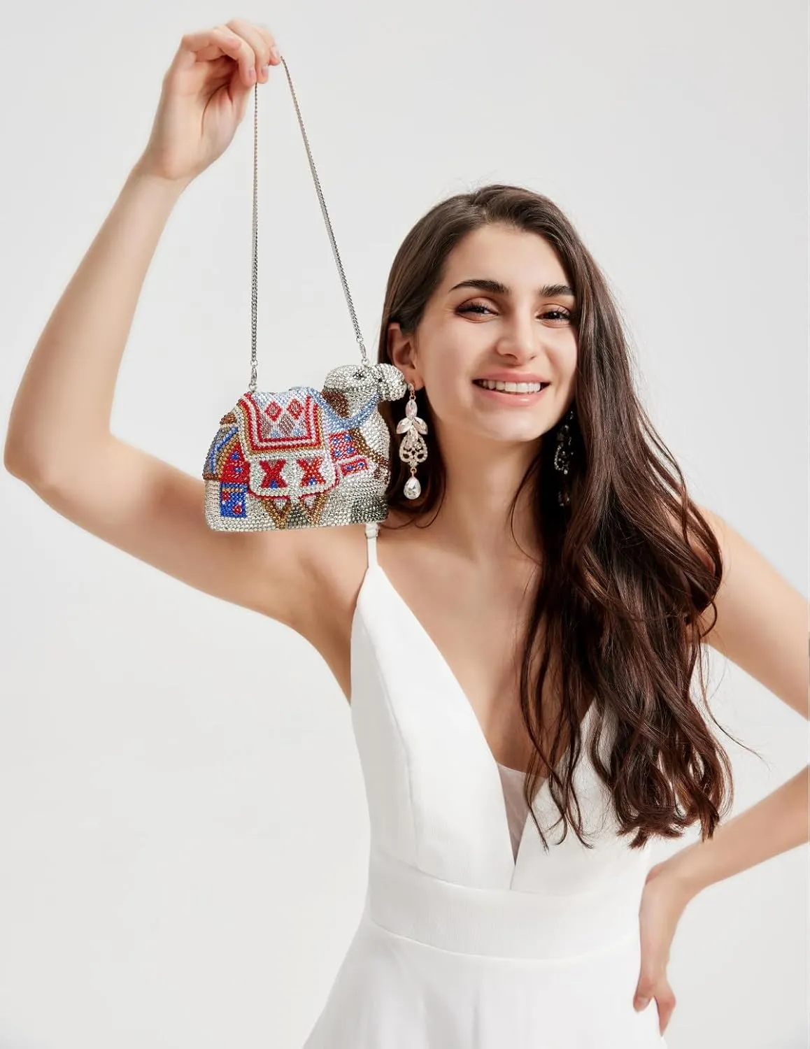 RomanticDesign Women Luxury Camel Rhinestone Evening Clutch Sparkly Crystal Purse Party Prom Banquet Handbag