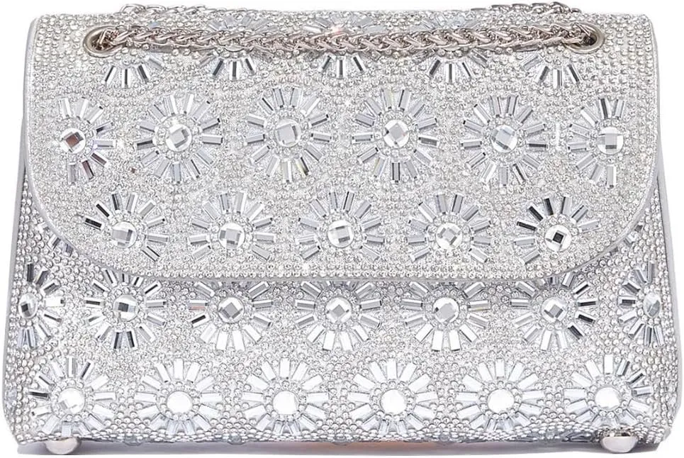 RomanticDesign Women Sparkly Rhinestone Evening Bag Crystal Shoulder Bag with Chain for Cocktail Party Wedding