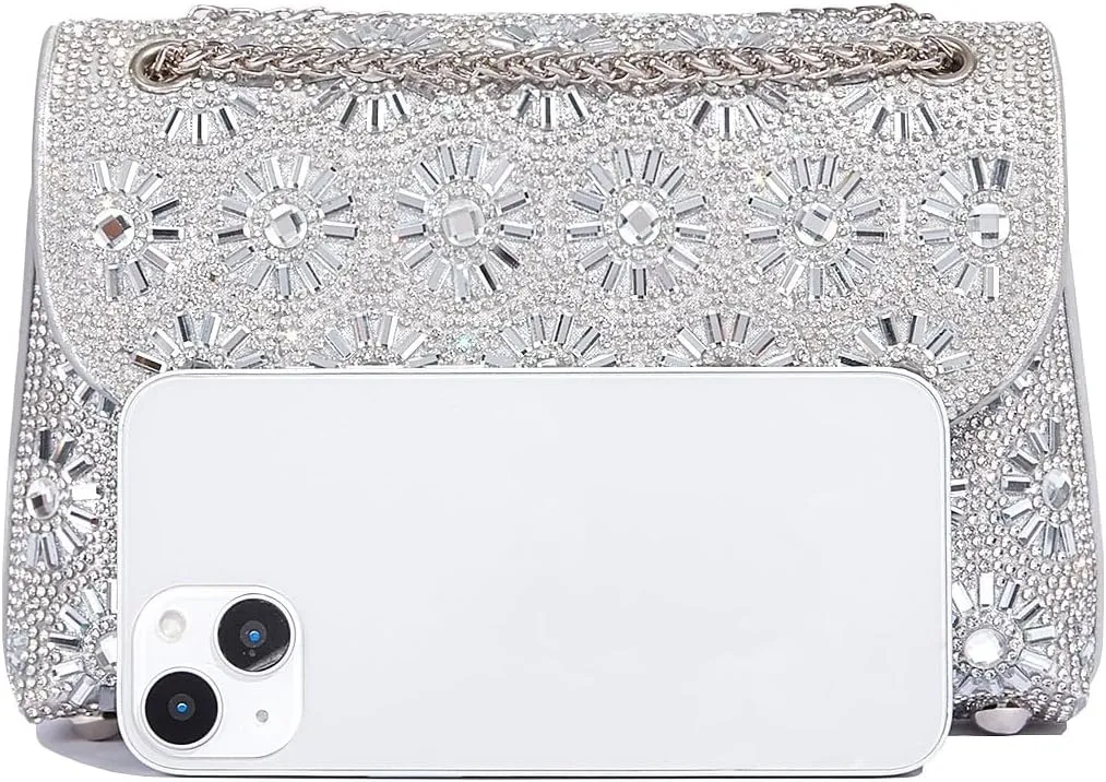 RomanticDesign Women Sparkly Rhinestone Evening Bag Crystal Shoulder Bag with Chain for Cocktail Party Wedding