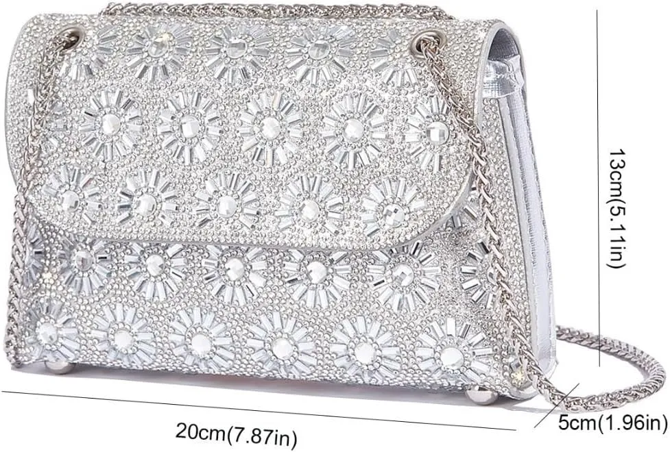 RomanticDesign Women Sparkly Rhinestone Evening Bag Crystal Shoulder Bag with Chain for Cocktail Party Wedding