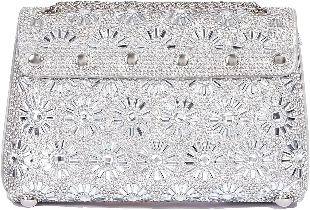 RomanticDesign Women Sparkly Rhinestone Evening Bag Crystal Shoulder Bag with Chain for Cocktail Party Wedding
