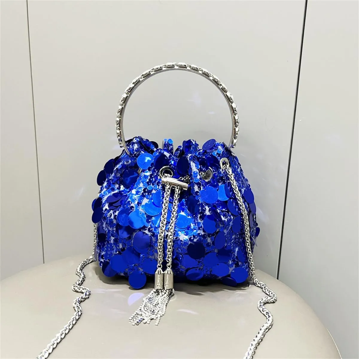 RomanticDesign Women Sparkly Sequin Clutch Purse Glitter Metal Tassel Evening Handbag Crossbody Bag for Party Prom Banquet
