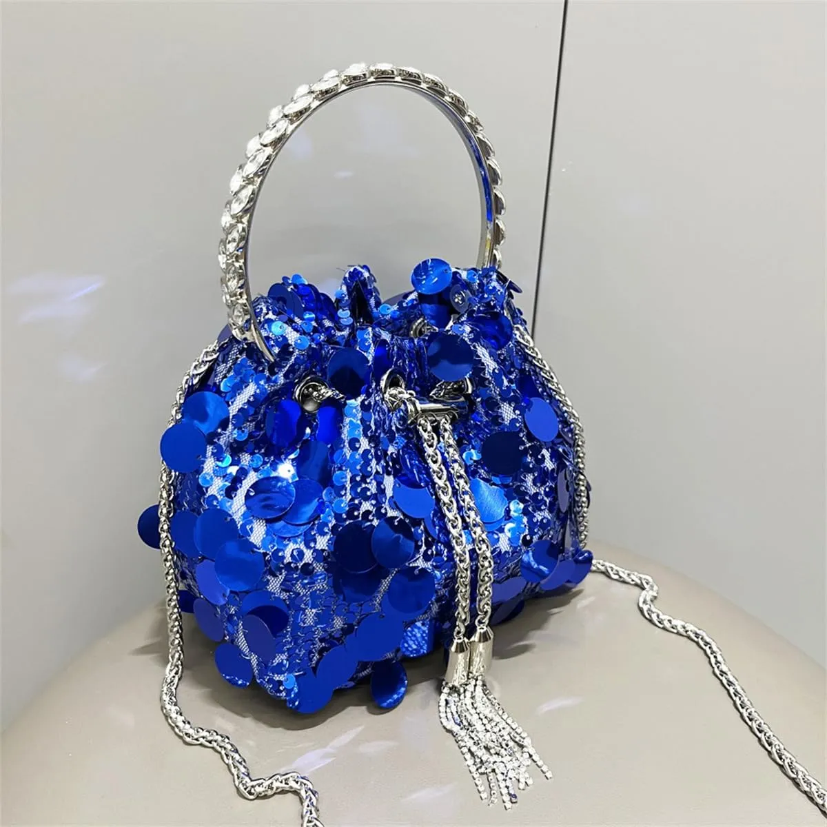 RomanticDesign Women Sparkly Sequin Clutch Purse Glitter Metal Tassel Evening Handbag Crossbody Bag for Party Prom Banquet