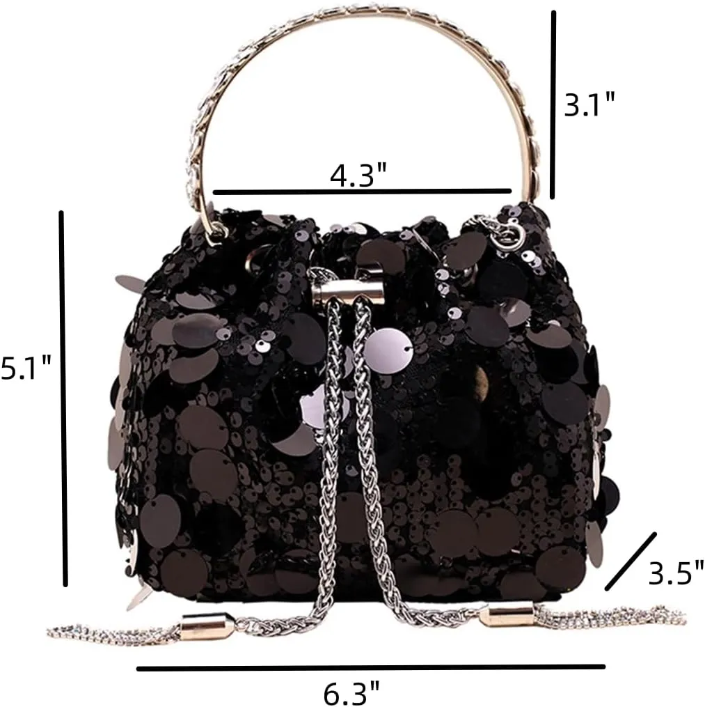 RomanticDesign Women Sparkly Sequin Clutch Purse Glitter Metal Tassel Evening Handbag Crossbody Bag for Party Prom Banquet