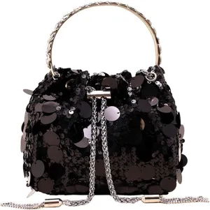 RomanticDesign Women Sparkly Sequin Clutch Purse Glitter Metal Tassel Evening Handbag Crossbody Bag for Party Prom Banquet