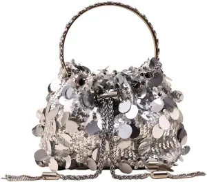 RomanticDesign Women Sparkly Sequin Clutch Purse Glitter Metal Tassel Evening Handbag Crossbody Bag for Party Prom Banquet