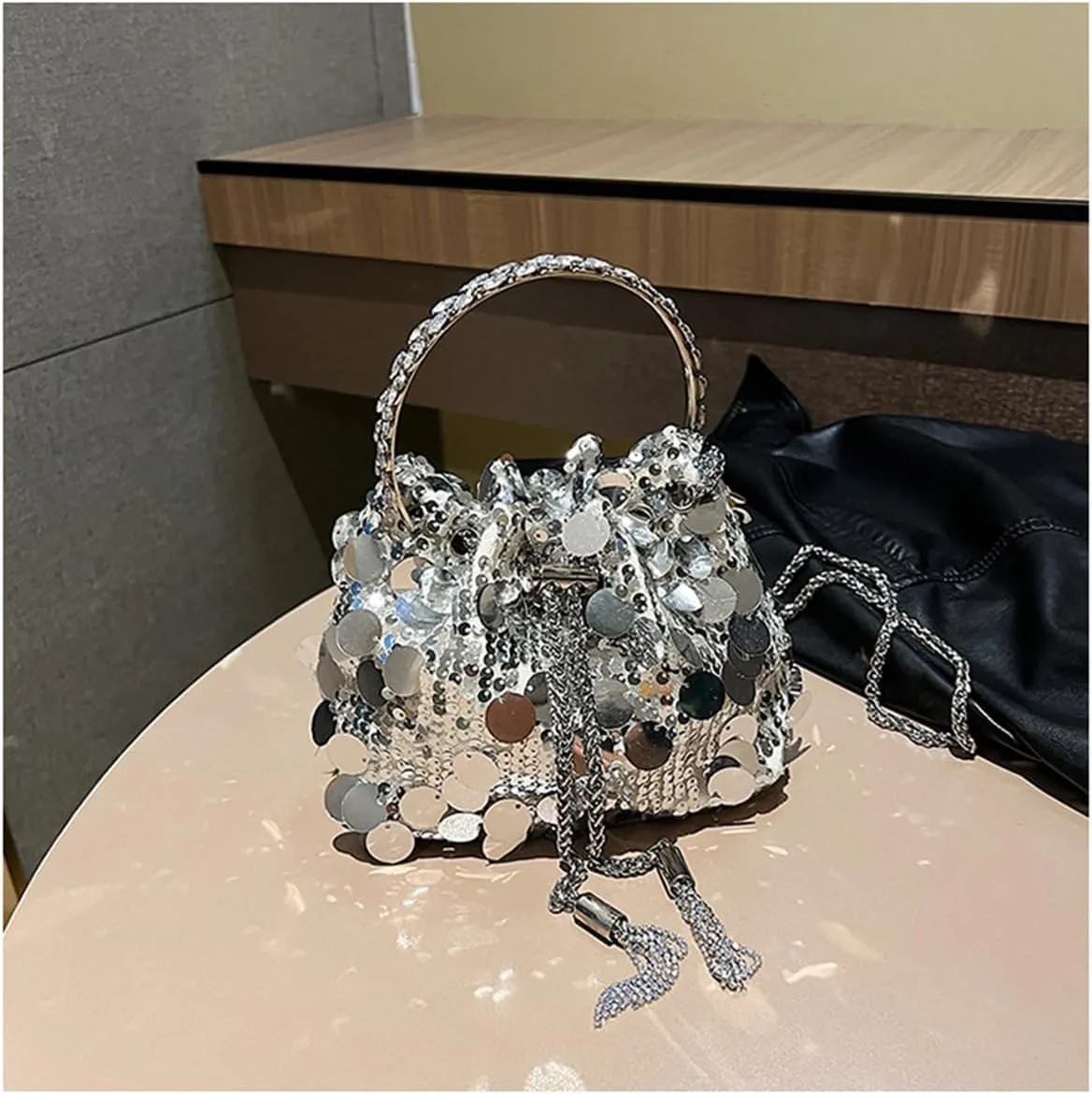 RomanticDesign Women Sparkly Sequin Clutch Purse Glitter Metal Tassel Evening Handbag Crossbody Bag for Party Prom Banquet