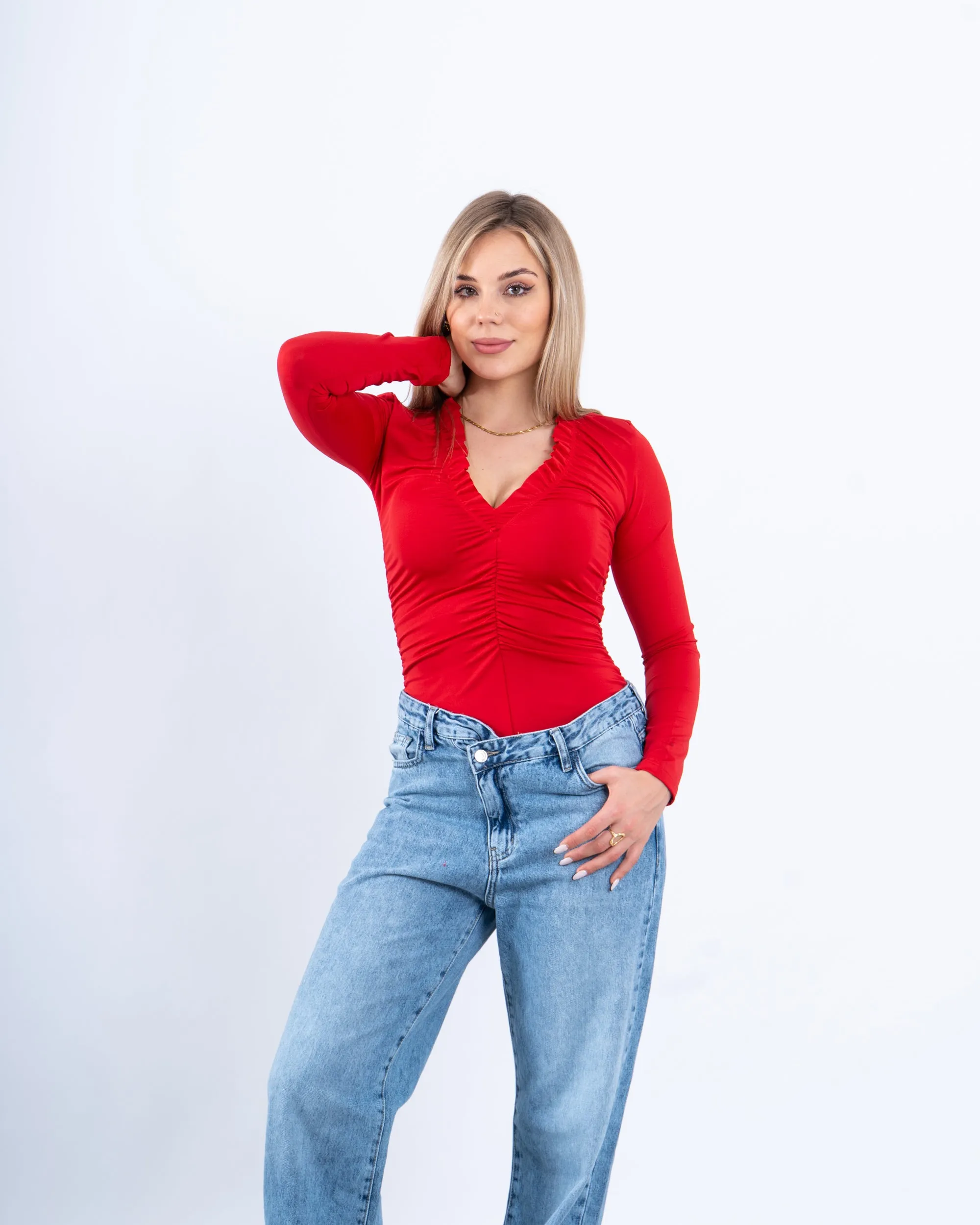 Ruched Long-Sleeve Bodysuit