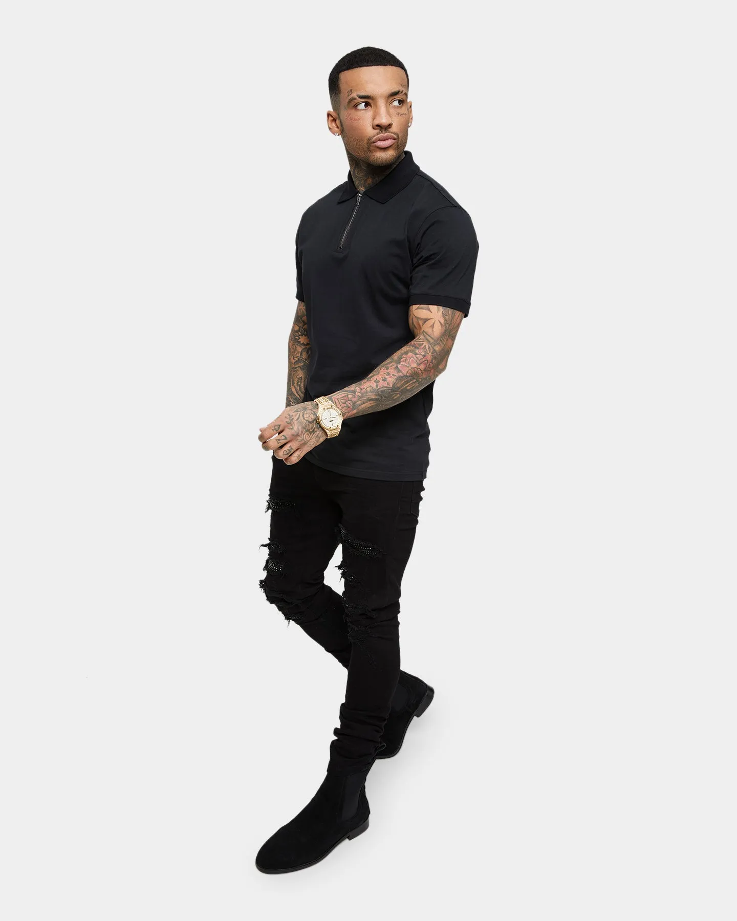 Saint Morta Loom Polo Shirt Black/Silver