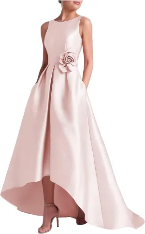 Satin Hi-Low Mother of The Bride Dresses Crew Neck Formal Dress A Line Elegance Wedding Guest Dress with Pockets