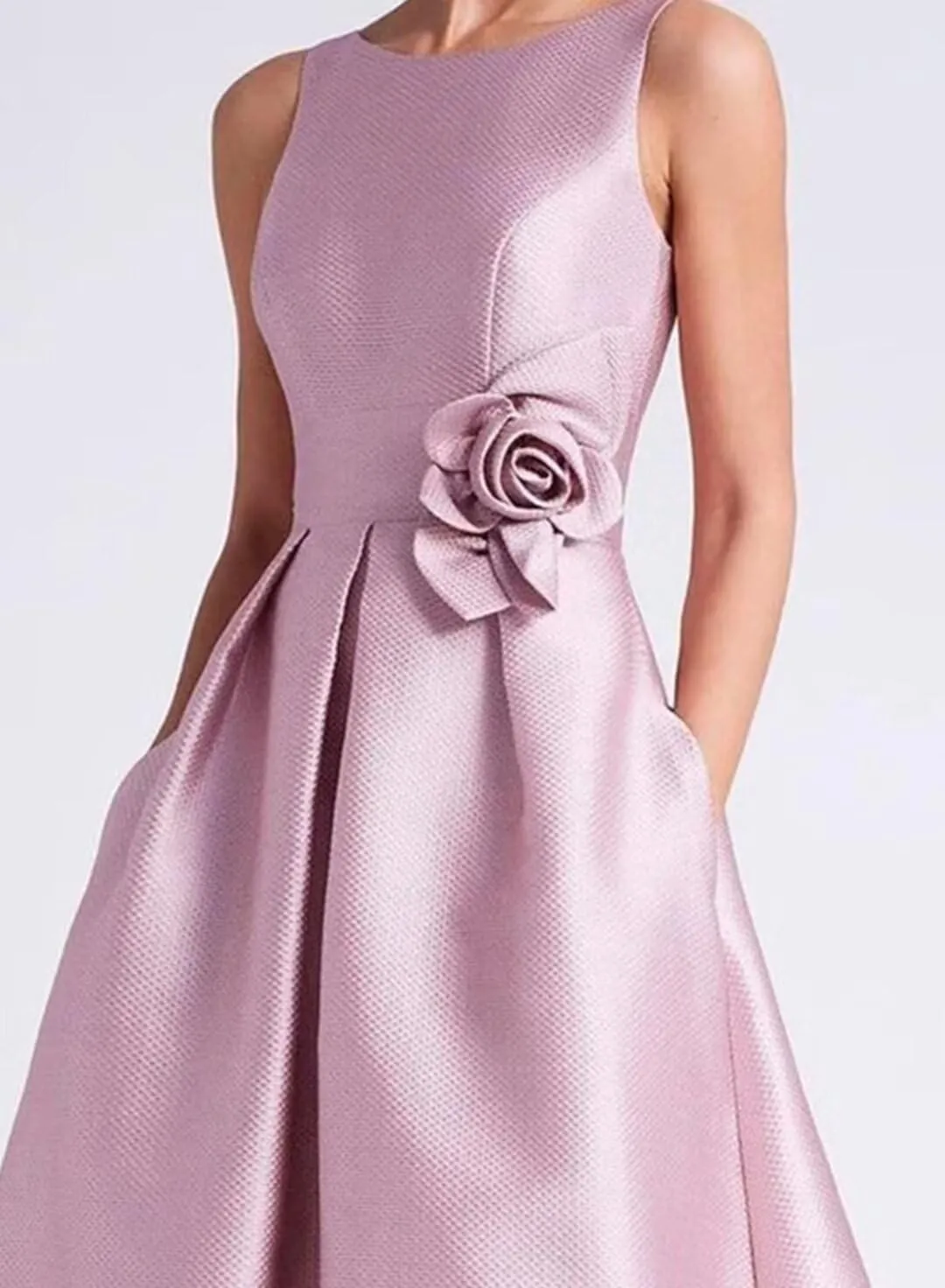 Satin Hi-Low Mother of The Bride Dresses Crew Neck Formal Dress A Line Elegance Wedding Guest Dress with Pockets
