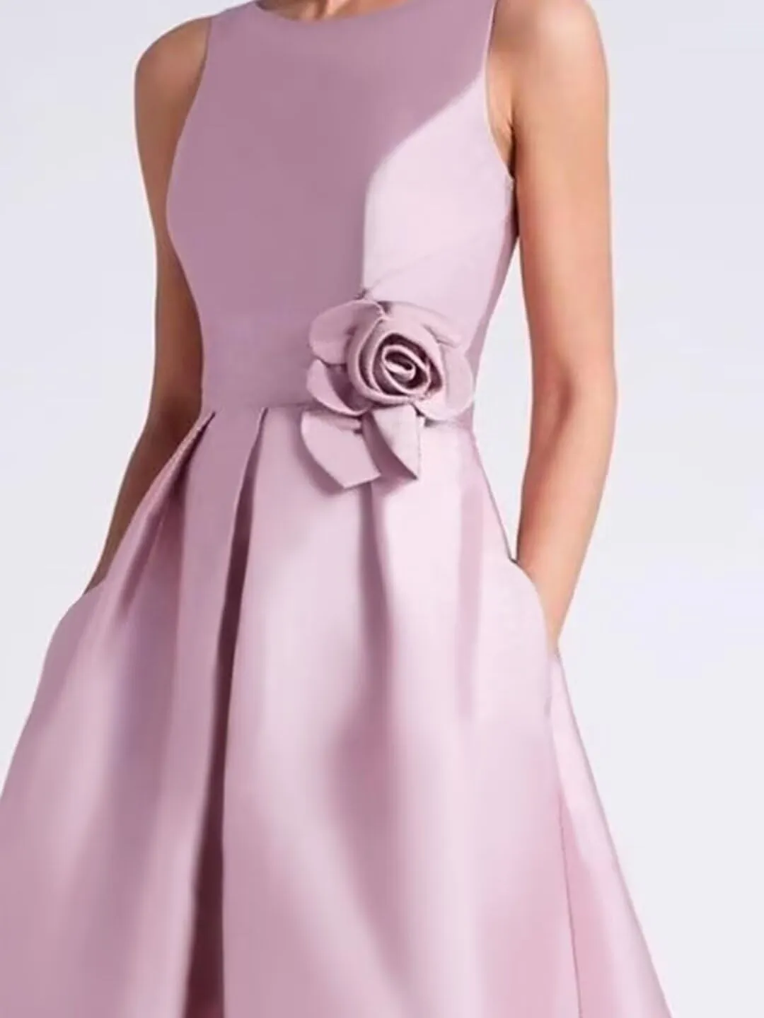 Satin Prom Dress with Pockets Scoop Neck Mother of The Bride Dresses for Wedding High Low Wedding Guest Dress MA002